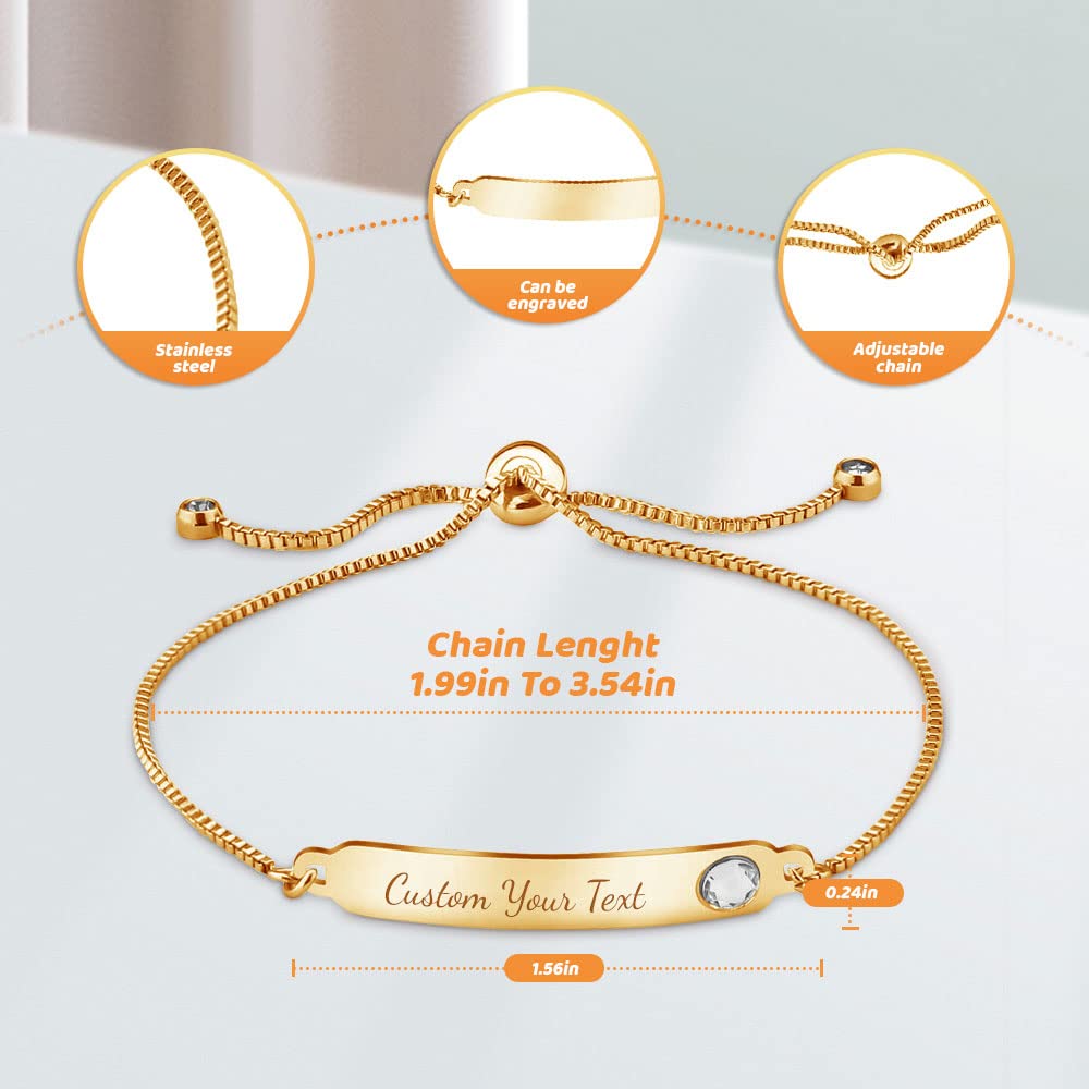 YESTIME Custom Name Bar Bracelet Personalized - 18K Gold Plated Adjustable Personalized Text Bracelet, Customized Jewelry Gift for Women Girlfriend