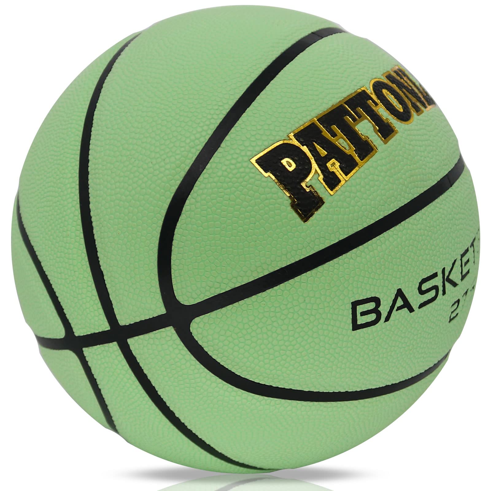 PATTONLEX Glow in The Dark Basketball Size 5 Kids Youth Composite Leather Basketball 27.5 for Indoor Outdoor Night Basketball Light Up Green