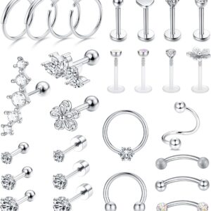 JeryWe 27Pcs 16G Cartilage Earrings Stud Hoop for Women Men Stainless Steel Helix Piercing Tragus Earrings Forward Conch Piercing Jewelry