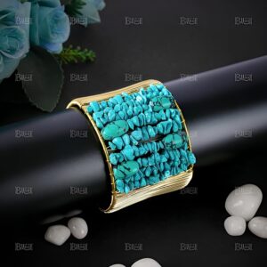 BiiU Elegant bracelet/Hand Cuff jewellery made up of golden metal and semi precious stones, MediumTurquoise