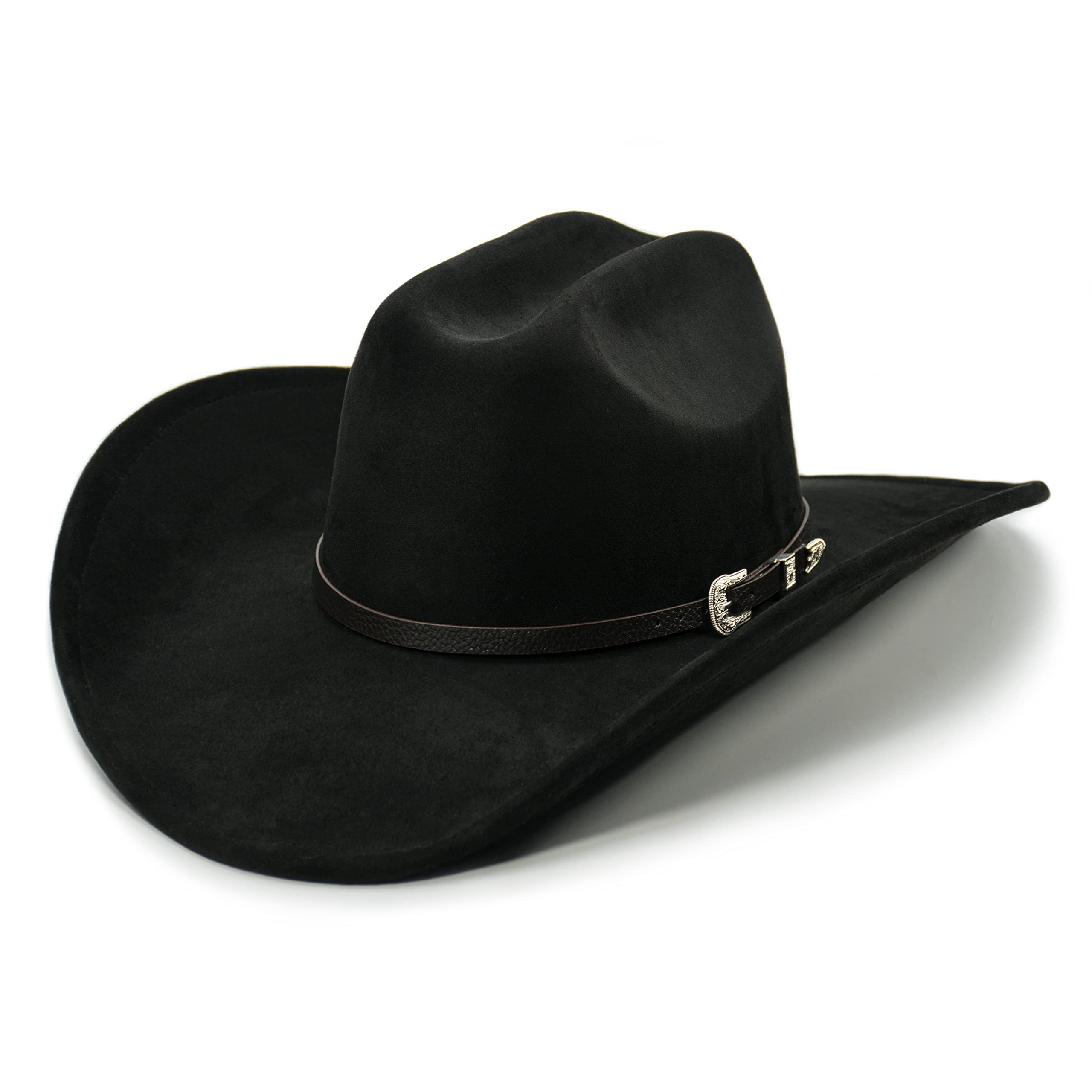 FLUFFY SENSE. Cowboy Hat for Women and Men with Shapeable Wide Brim - Felt Cowboy Hat Cattleman Western Hats for Cowboys and Cowgirls (as1, Alpha, m, l, Raven Black)