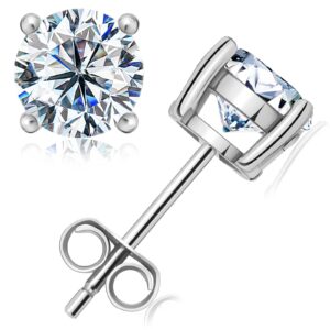 samiovj moissanite stud earrings for women, 0.5ct-2ct d color round cut lab created diamond earring 18k white yellow rose gold plated 925 sterling silver moissanite earrings for women