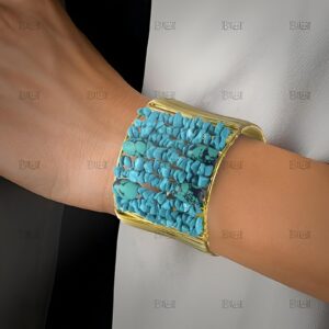 BiiU Elegant bracelet/Hand Cuff jewellery made up of golden metal and semi precious stones, MediumTurquoise