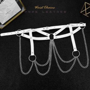 Asooll Punk Leather Waist Chain Layered Body Chain Harness Belly Belt Chain Fashion Party Nightclub Body Accessories Jewelry for Women and Girls (White)