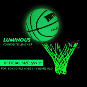 PATTONLEX Glow in The Dark Basketball Size 5 Kids Youth Composite Leather Basketball 27.5 for Indoor Outdoor Night Basketball Light Up Green