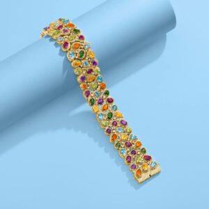 Ross-Simons 25.10 ct. t.w. Multi-Gemstone 3-Row Bracelet in 18kt Gold Over Sterling. 7 inches