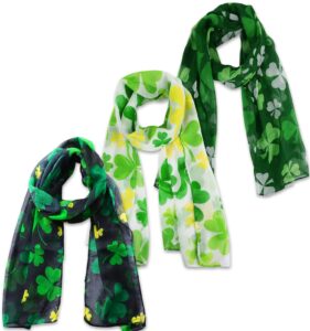 3 pcs women's st. patrick's day scarf long green shamrock scarf lightweight irish clover silky scarf women sheer wrap shawls holiday outfits costume accessories for parade party supplies favors