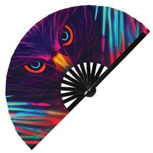 Eagle Neon hand fan foldable bamboo circuit rave hand fans Rainbow Galaxy party gear gifts music festival rave accessories (Style 10)