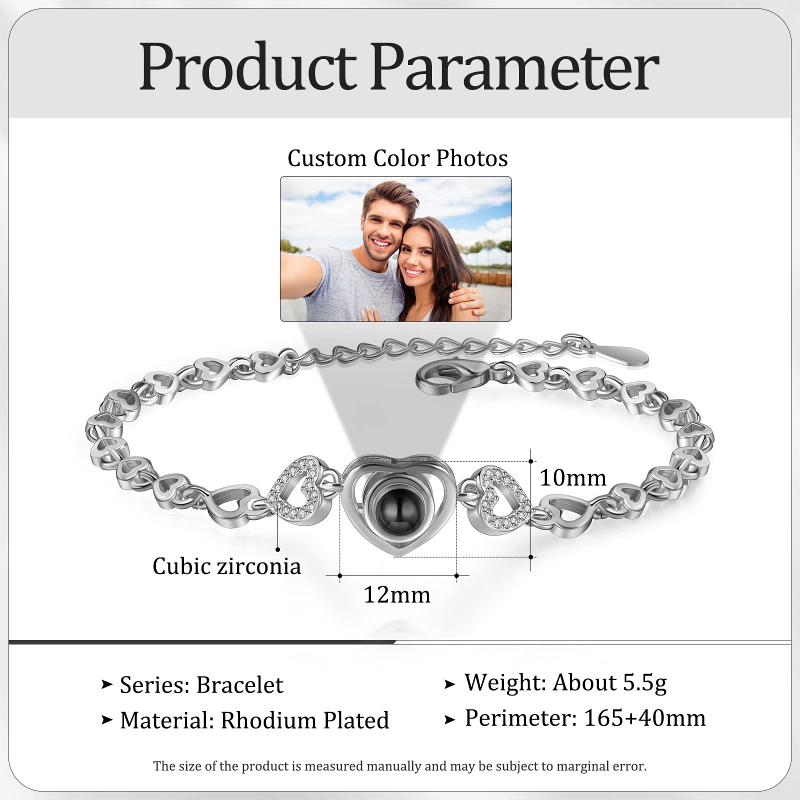 Luxladis Custom Bracelet with Picture inside Personalized Projection Bracelets with Photos, Picture Bracelet Personalized Photo Memorial Bracelet for Women Couples Girlfriend Mom (Heart-silver)