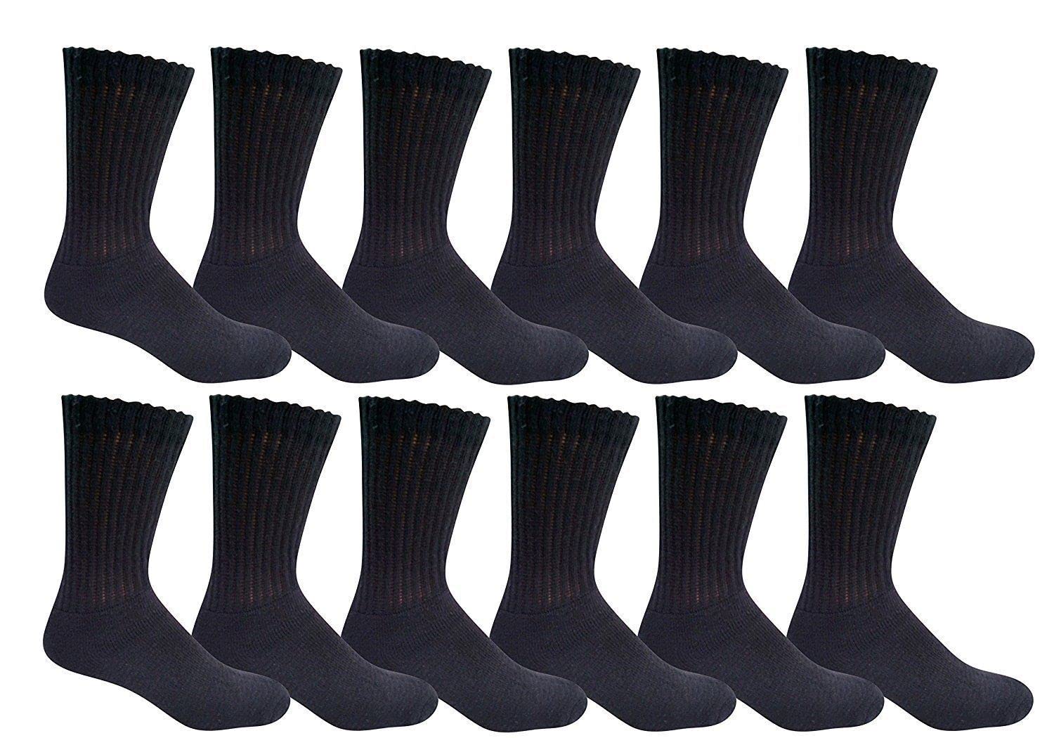 Diamond Star 6 Pairs Men's Cotton Crew Socks Moisture Control Work socks Multipack 6-12 (Black)