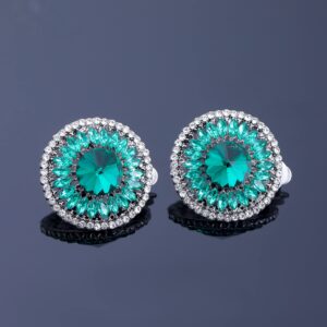 Clip on Earrings for Women CZ Round Clip on Earrings Women Champagne Vintage Clip on Stud Earrings Non Pierced Hypoallergenic Big Clip Earrings Jewelry Gifts for Women(Emerald)