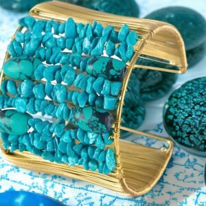 BiiU Elegant bracelet/Hand Cuff jewellery made up of golden metal and semi precious stones, MediumTurquoise