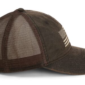 Paramount Outdoors Waxed Cloth American Flag Hat Mesh Back Brown American Flag Baseball Cap Snapback (Brown Wax Cloth)