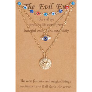 vibilia layered evil eye necklaces 18k gold plated dainty chocker necklace delicate jewelry gift for women - gold