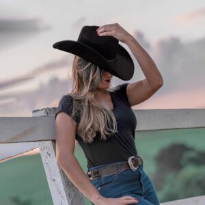 FLUFFY SENSE. Cowboy Hat for Women and Men with Shapeable Wide Brim - Felt Cowboy Hat Cattleman Western Hats for Cowboys and Cowgirls (as1, Alpha, m, l, Raven Black)