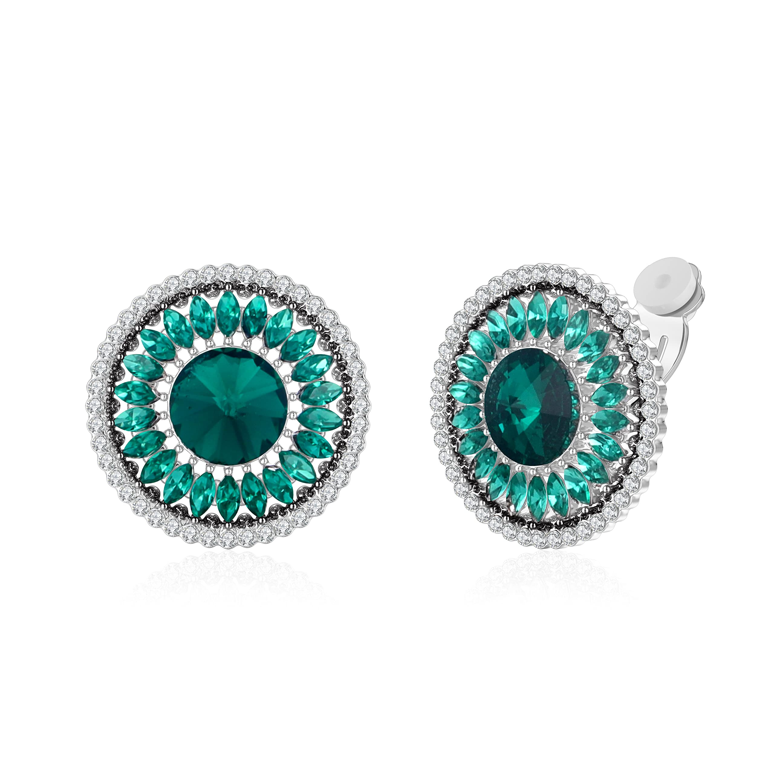 Clip on Earrings for Women CZ Round Clip on Earrings Women Champagne Vintage Clip on Stud Earrings Non Pierced Hypoallergenic Big Clip Earrings Jewelry Gifts for Women(Emerald)