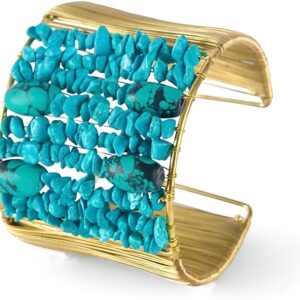 BiiU Elegant bracelet/Hand Cuff jewellery made up of golden metal and semi precious stones, MediumTurquoise