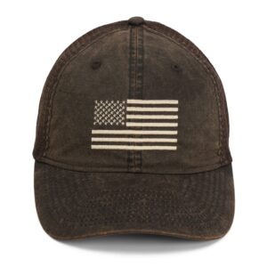 Paramount Outdoors Waxed Cloth American Flag Hat Mesh Back Brown American Flag Baseball Cap Snapback (Brown Wax Cloth)