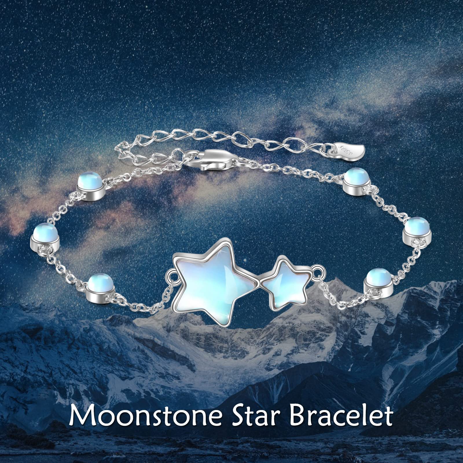 CRMAD Moonstone Star Bracelet for Women Sterling Silver Star Bracelet Irish Jewelry(star)