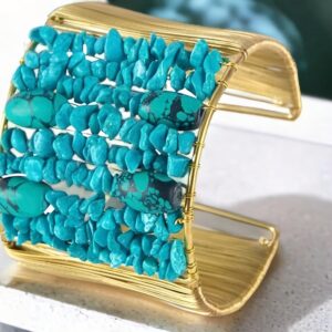 BiiU Elegant bracelet/Hand Cuff jewellery made up of golden metal and semi precious stones, MediumTurquoise