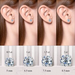 SAMIOVJ Moissanite Stud Earrings for Women, 0.5ct-2ct D Color Round Cut Lab Created Diamond Earring 18K White Yellow Rose Gold Plated 925 Sterling Silver Moissanite Earrings for Women