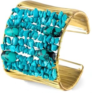 biiu elegant bracelet/hand cuff jewellery made up of golden metal and semi precious stones, mediumturquoise