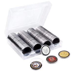 splf 100pcs clear plastic coin capsules, coin holder for collectors, coin collection case with adjustable gasket (20/25/30/35/40.6/46mm) for silver eagle liberty coin & jfk half dollar & bitcoin more