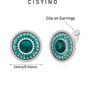 Clip on Earrings for Women CZ Round Clip on Earrings Women Champagne Vintage Clip on Stud Earrings Non Pierced Hypoallergenic Big Clip Earrings Jewelry Gifts for Women(Emerald)