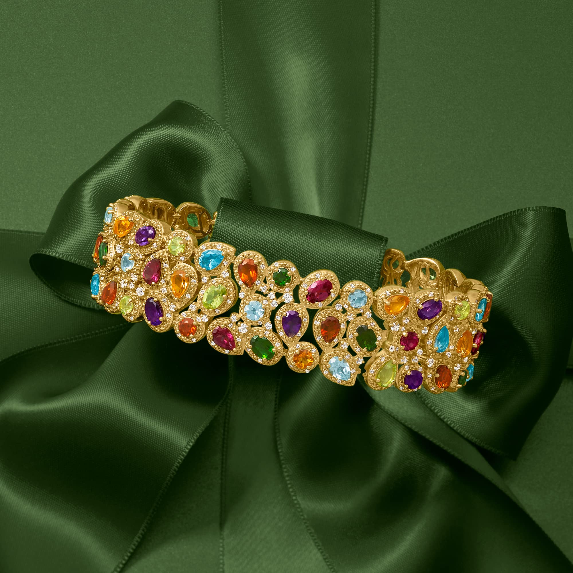 Ross-Simons 25.10 ct. t.w. Multi-Gemstone 3-Row Bracelet in 18kt Gold Over Sterling. 7 inches