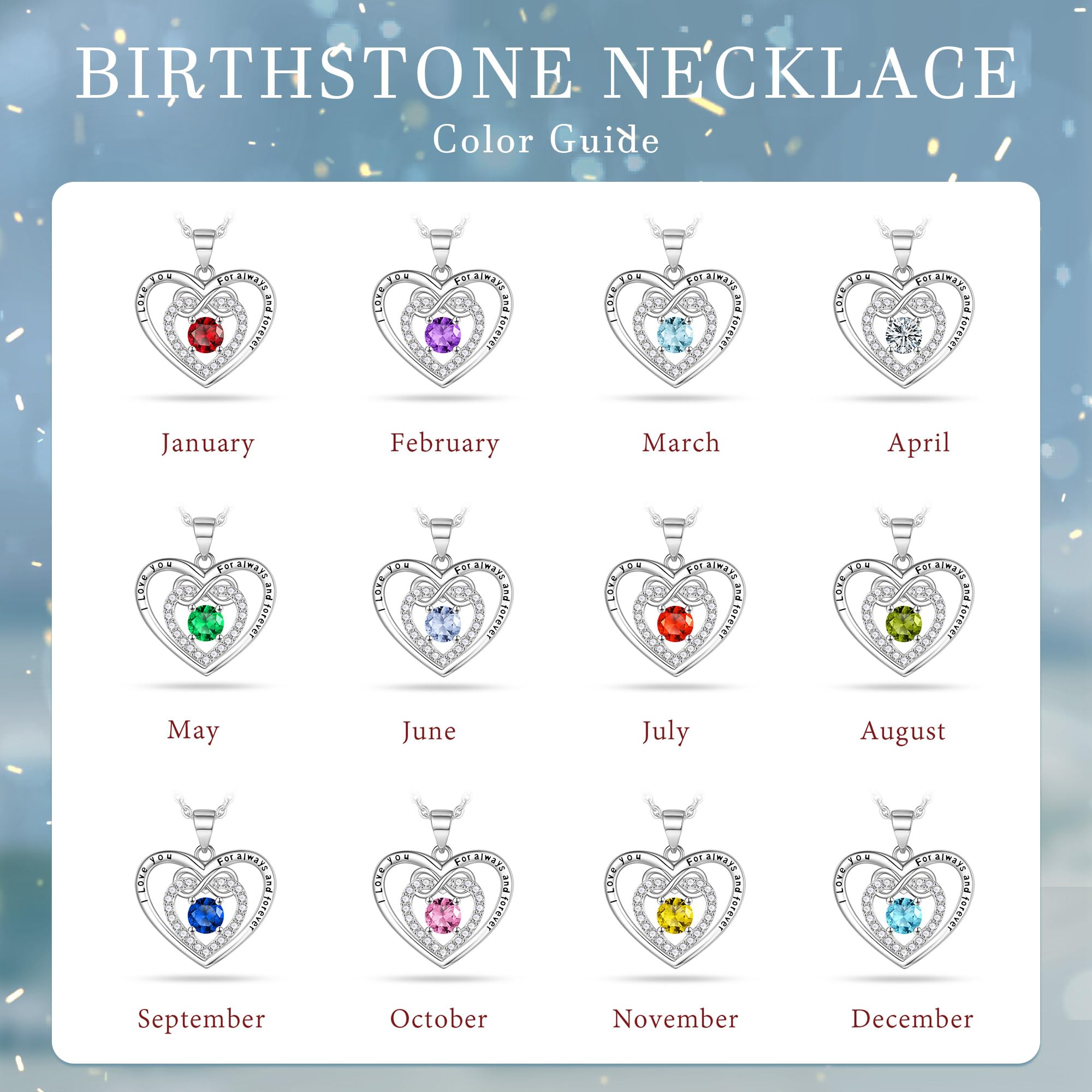 Heart Birthstone Necklace for Women, 925 Sterling Silver Necklace Heart Necklaces for Women Infinity Necklace January Birthstone Necklace for Women Silver Heart Necklace Birthstone Jewelry for Women