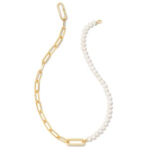 kendra scott ashton gold half chain necklace in white pearl, fashion jewelry for women