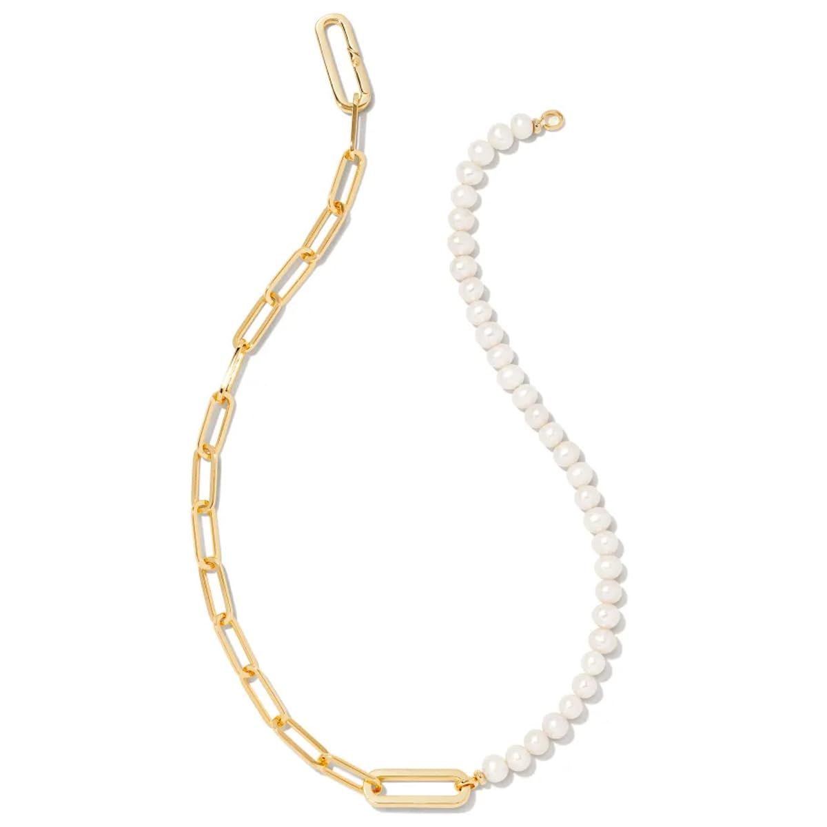 Kendra Scott Ashton Gold Half Chain Necklace in White Pearl, Fashion Jewelry for Women