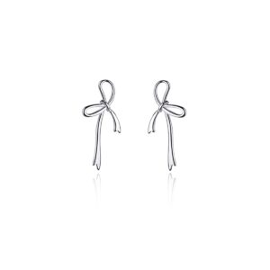 reffeer solid 925 sterling silver bow stud earrings for women teen girls bowknot stud earrings drops (a-silver)