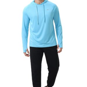 Yundobop Men's UPF 50+ Rash Guard Swim Shirt Long Sleeve Athletic Hoodies Lightweight Fishing Running Thumbholes Shirt Sky Blue L