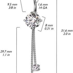 316L Surgical Steel Double Jeweled CZ With 2 Rope Chain Dangle Belly Button Ring (Gold)