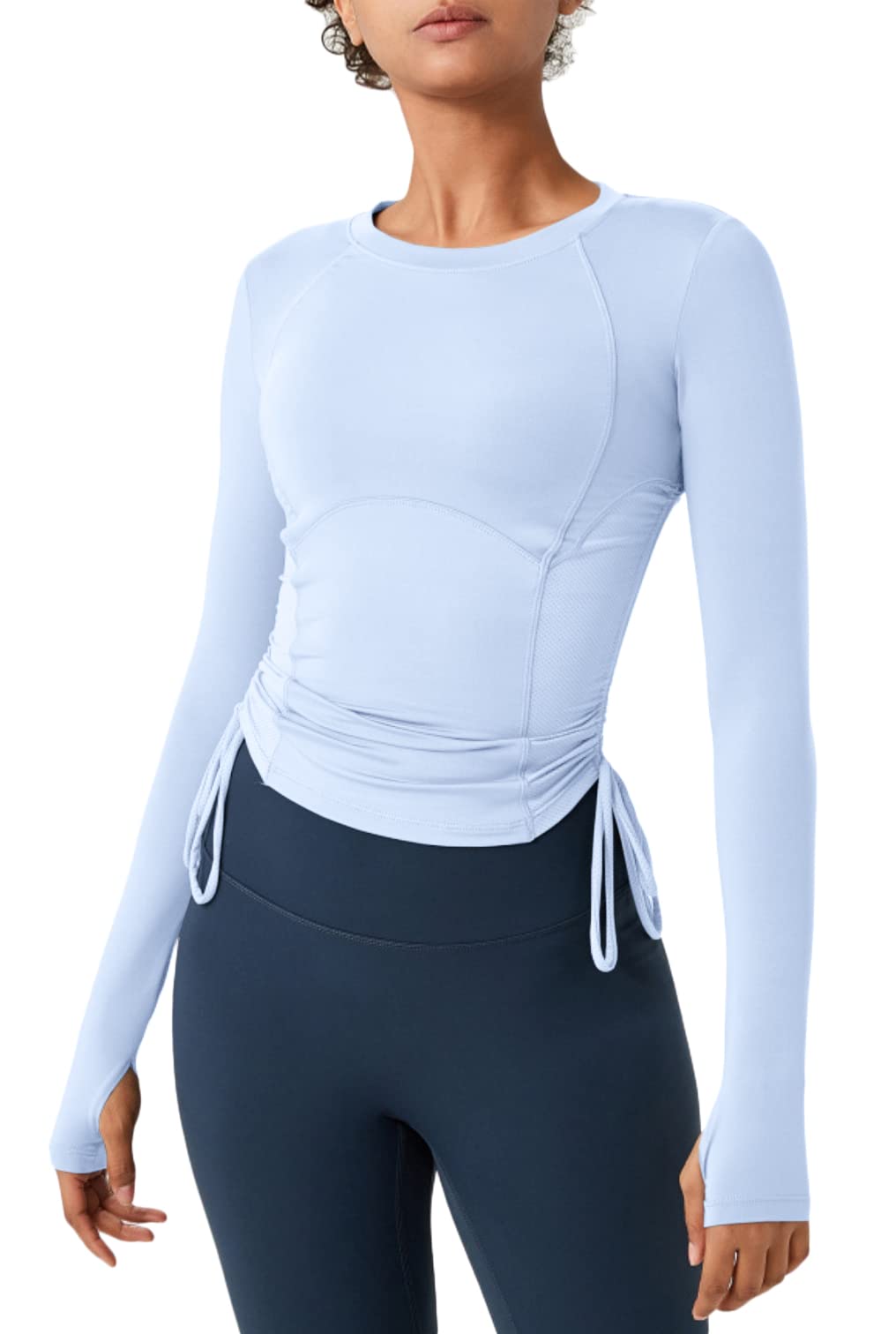 Almaree Workout Tops for Women Long Sleeve Womens Workout Tops Athletic Shirts Women S Light Blue