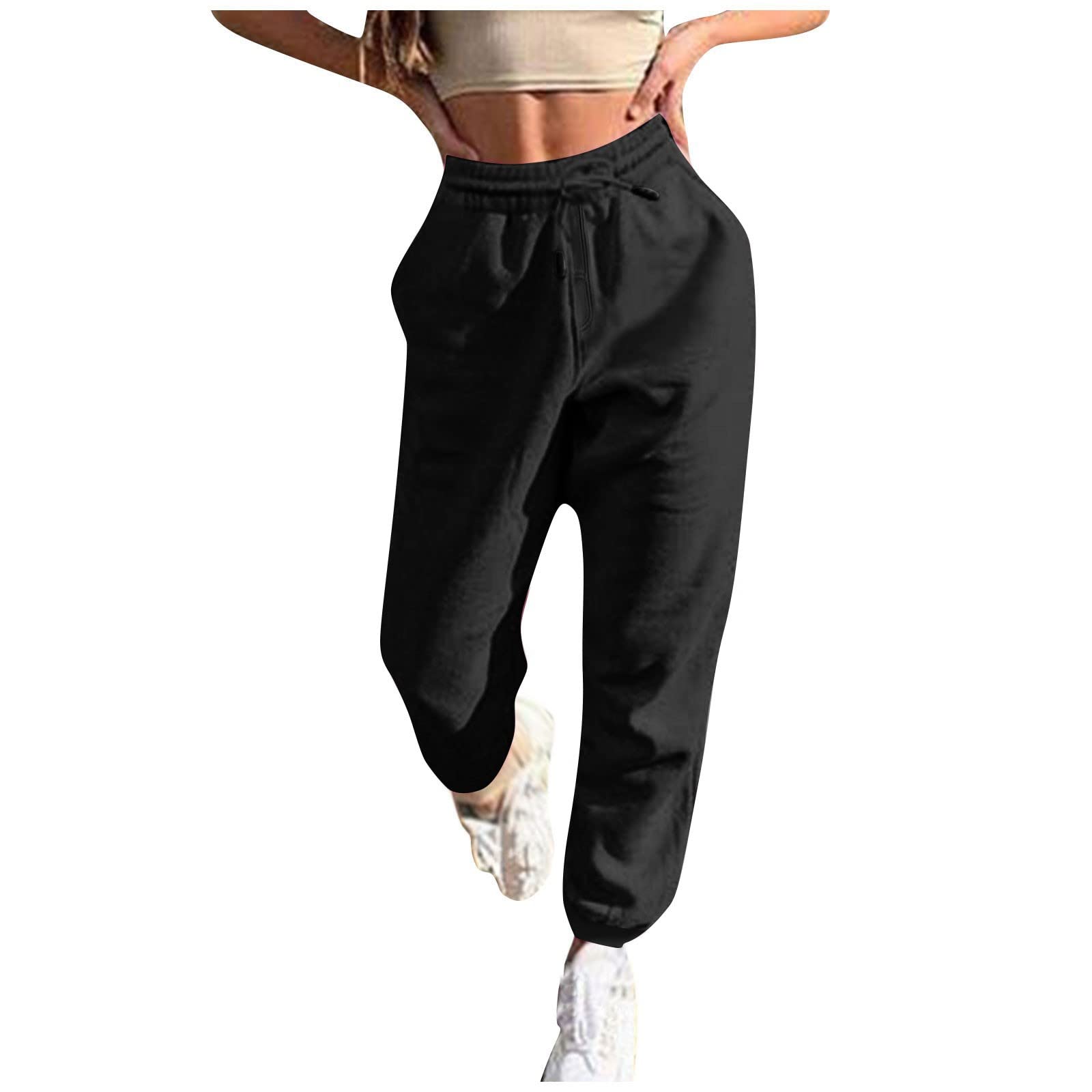 PETYCZEN Womens Sweatpants Casual Cinch Bottom Elastic High Waist Baggy Sweat Pants Drawstring Athletic Joggers Lounge Pants Trousers with Pockets for Running Yoga Workout(E-Black,X-Large)