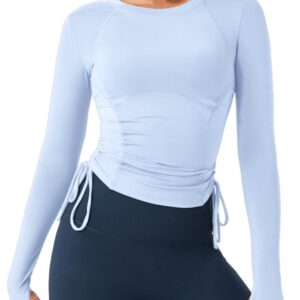 Almaree Workout Tops for Women Long Sleeve Womens Workout Tops Athletic Shirts Women S Light Blue