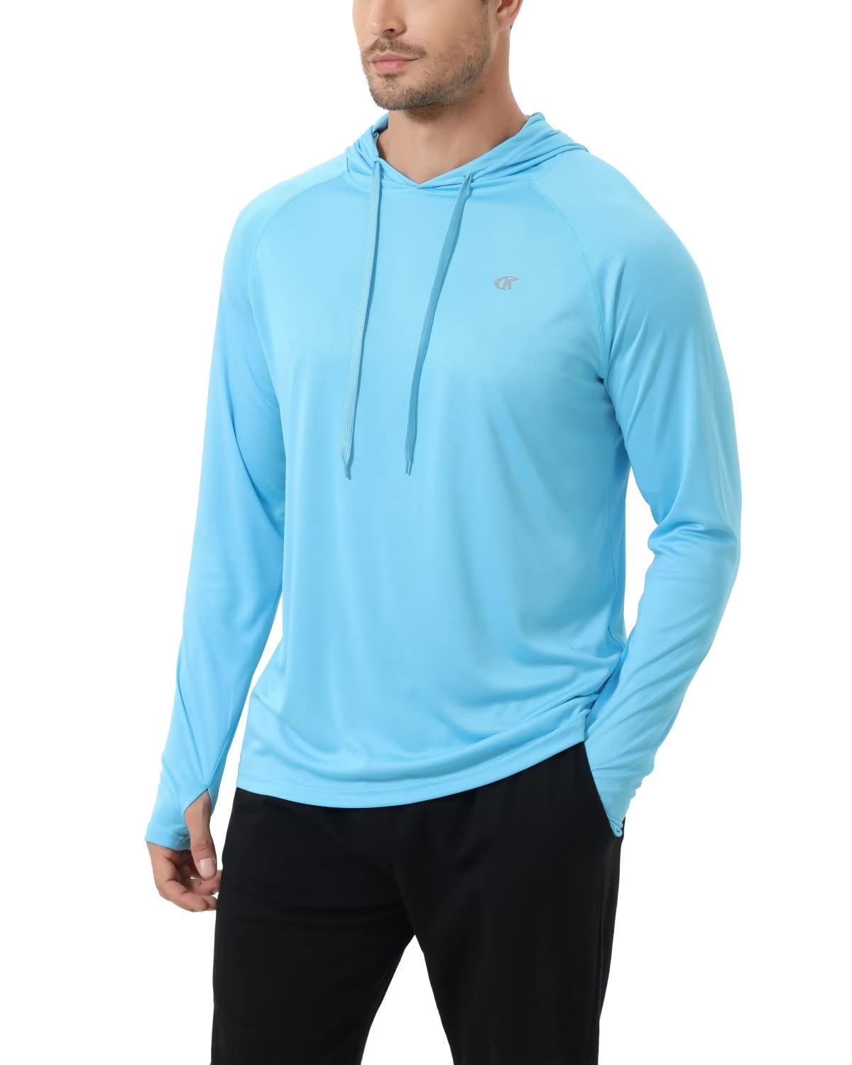 Yundobop Men's UPF 50+ Rash Guard Swim Shirt Long Sleeve Athletic Hoodies Lightweight Fishing Running Thumbholes Shirt Sky Blue L