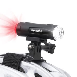 semaho 2in1 rechargeable helmet light with bracket mount night bike light riding safety 5 warning light modes ip66 waterproof bicycle light, 360° rotatable front rear lights, mountain bike headlight