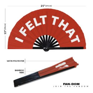 I Felt That hand fan foldable bamboo circuit hand fan funny gag slang words expressions statement gifts Festival accessories Rave handheld Circuit event fan Clack fans (Red)