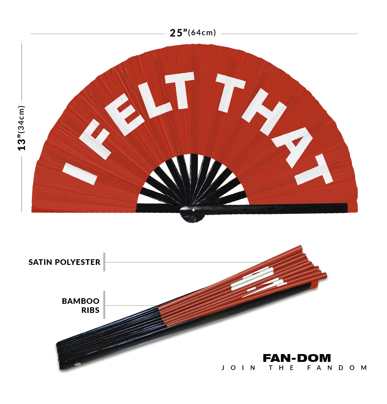 I Felt That hand fan foldable bamboo circuit hand fan funny gag slang words expressions statement gifts Festival accessories Rave handheld Circuit event fan Clack fans (Red)