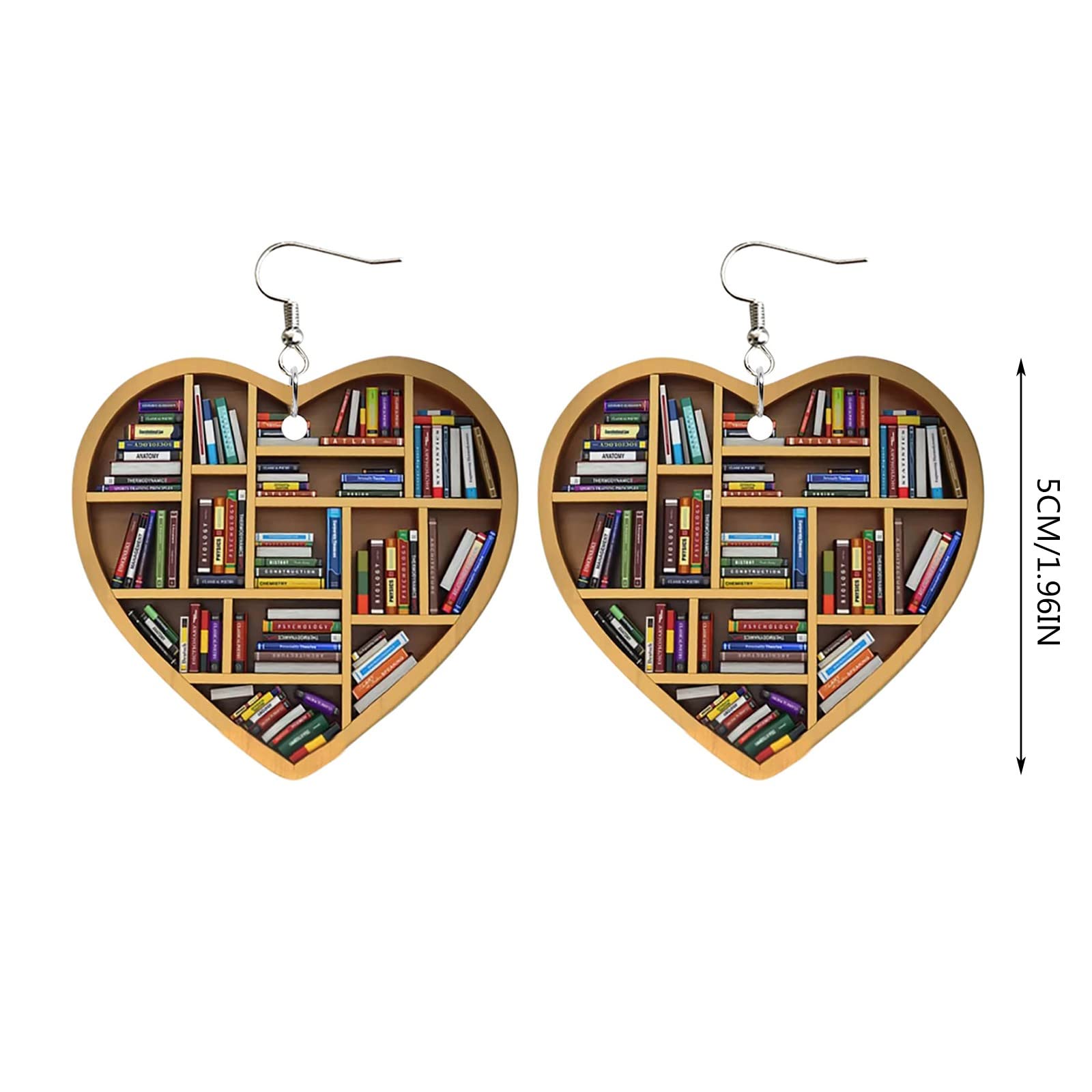 Book Lover Heart Shaped Bookshelf Earrings Acrylic Ornament Teal Hoop Earrings (One Size, C)