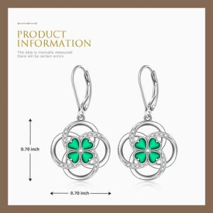 Shamrock Earrings for Women St Patricks Day Four Leaf Clover Earrings Dangle Sterling Silver 925 Celtic Knot Irish Shamrock Green Lucky Jewelry Gifts