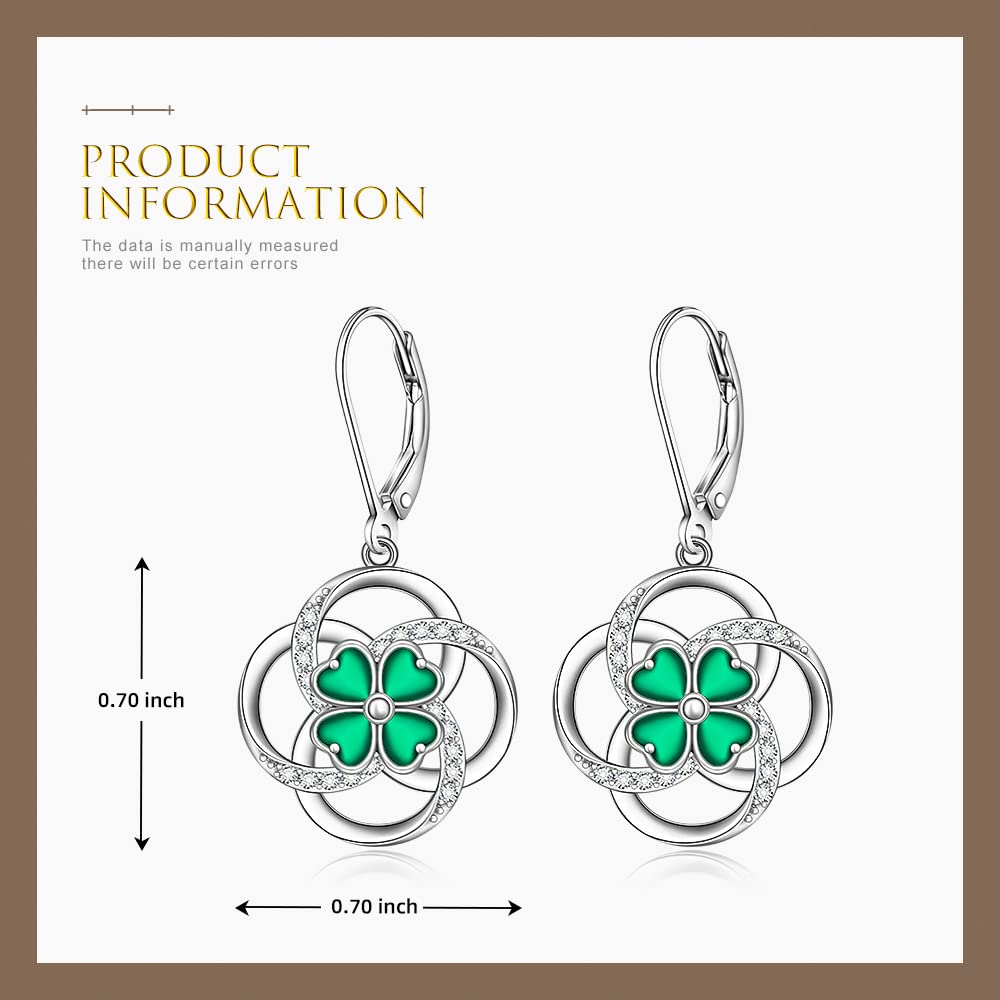 Shamrock Earrings for Women St Patricks Day Four Leaf Clover Earrings Dangle Sterling Silver 925 Celtic Knot Irish Shamrock Green Lucky Jewelry Gifts