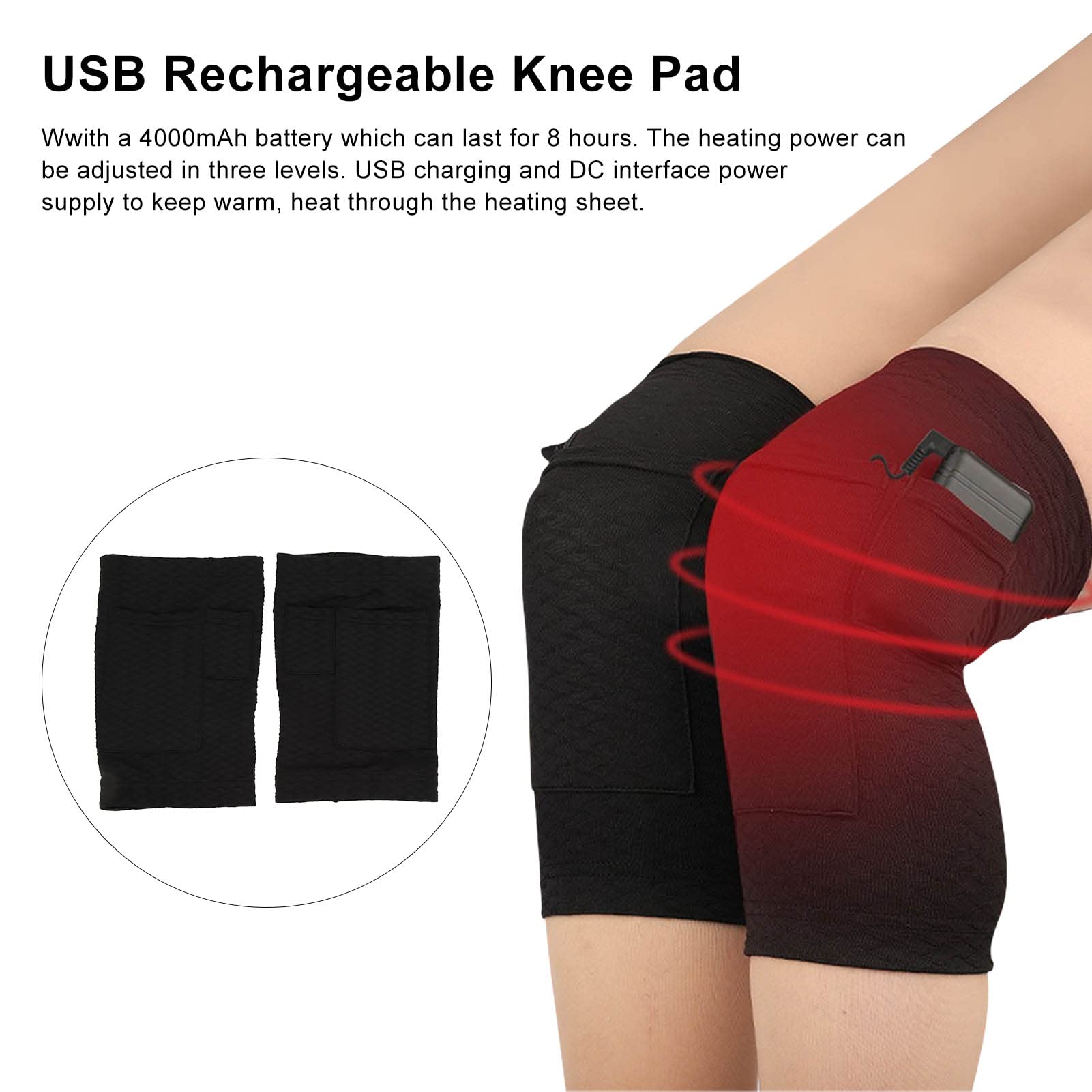 Yuecoom Heated Knee Pads, 1 Pair Electric Brace Wrap USB Rechargeable Warmer Joint Injury Pain Relief for Elderly Adults New Year (S)