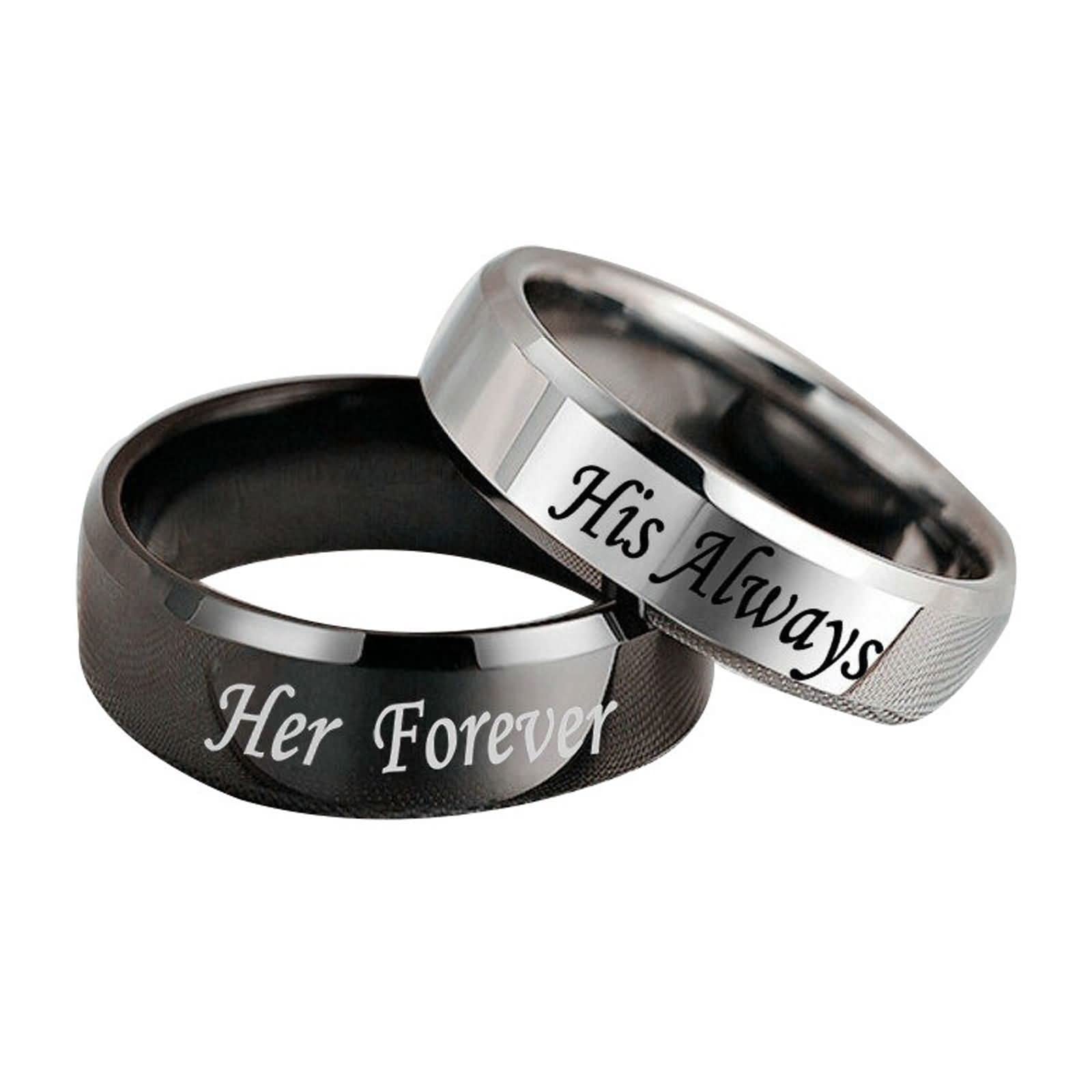 Homxi Promise Rings Engravable Couple Rings Wedding Bands,Stainless Steel Promise Rings Black Silver Ring with 6MM Her Forever His Always Rings Couples Size Women 8 + Men 8