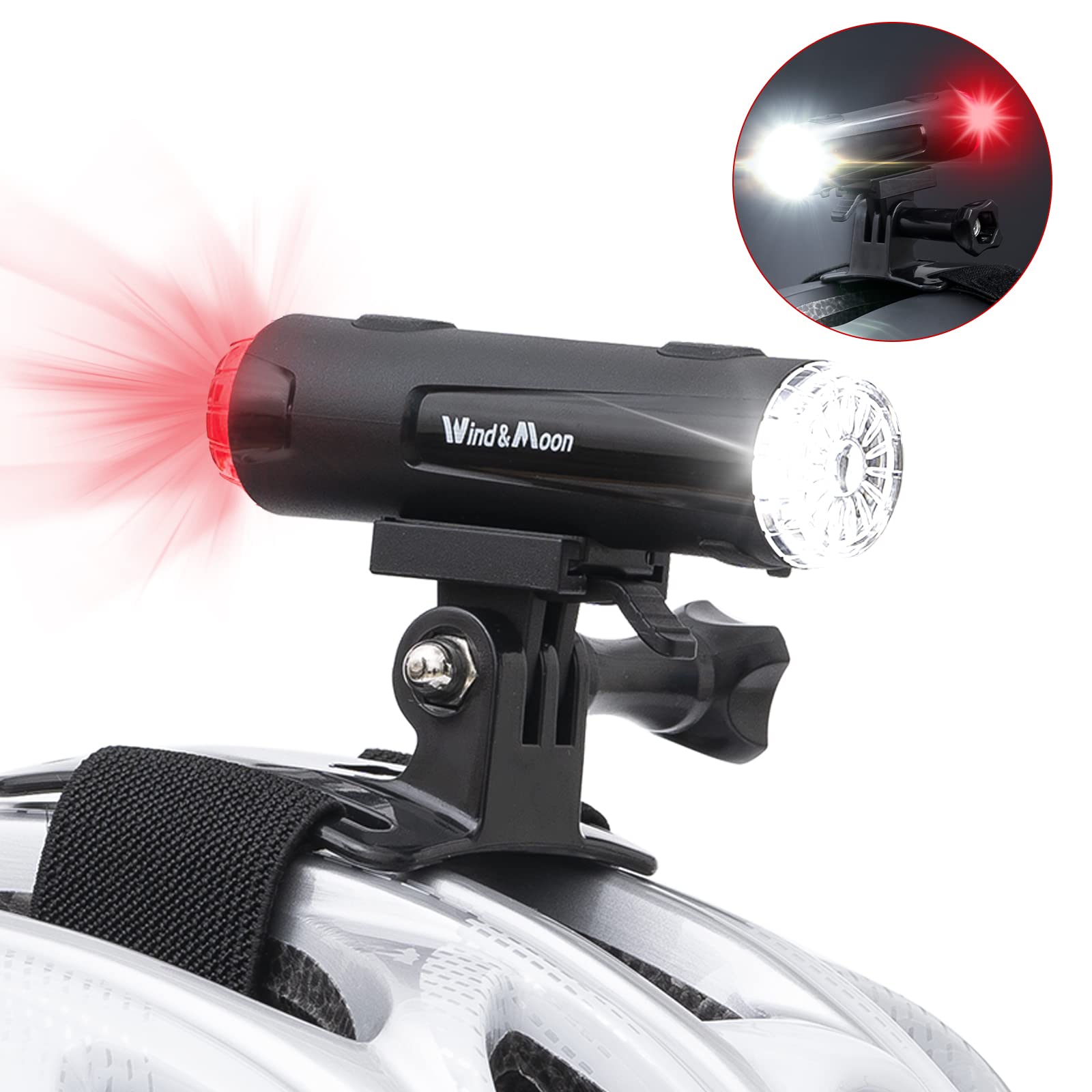 Semaho 2in1 Rechargeable Helmet Light with Bracket Mount Night Bike Light Riding Safety 5 Warning Light Modes IP66 Waterproof Bicycle Light, 360° Rotatable Front Rear Lights, Mountain Bike Headlight