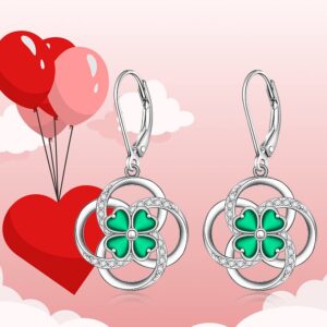 Shamrock Earrings for Women St Patricks Day Four Leaf Clover Earrings Dangle Sterling Silver 925 Celtic Knot Irish Shamrock Green Lucky Jewelry Gifts