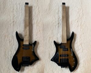 4 string bass/ 6 string lead fretless headless tremolo busuyi guitar right (tiger sunburst)